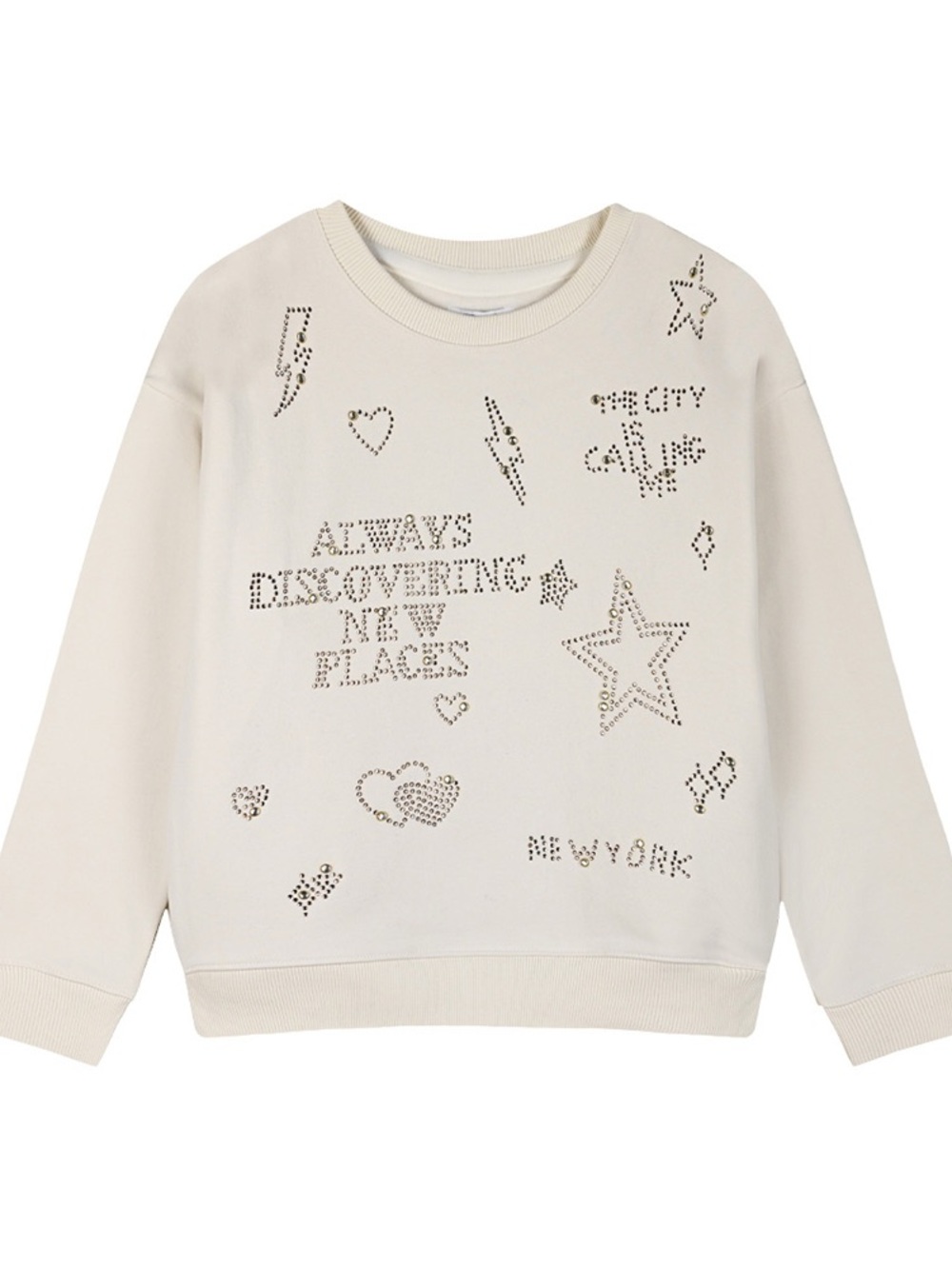 Zara Cream Rhinestone New York Graphic Sweatshirt
